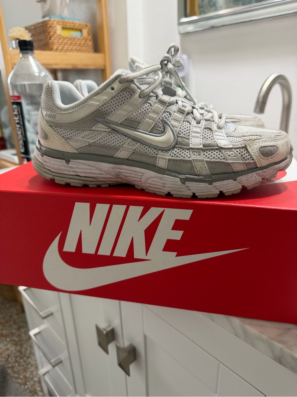 Nike Women's P-6000 White and Light Gray Sneakers